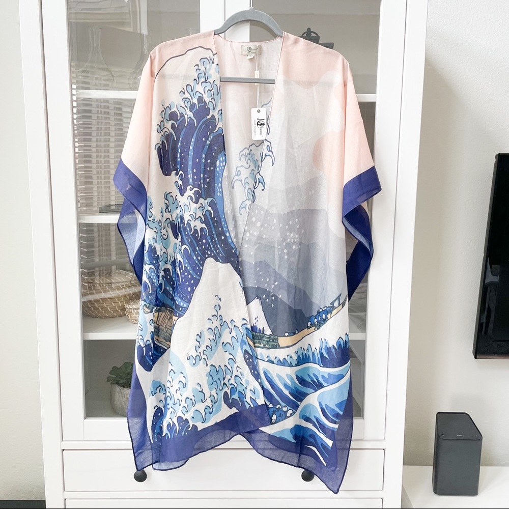 JC 100% Cotton Great Wave Print Kimono